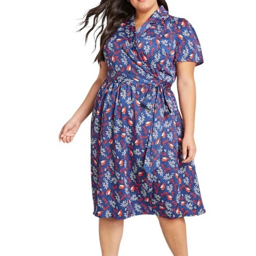 ModCloth tied & timeless bird floral print wrap dress